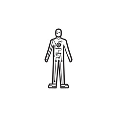 Cyborg body hand drawn outline doodle icon. Robotics industry, biotechnology, android robotics concept. Vector sketch illustration for print, web, mobile and infographics on white background.