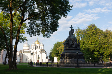 Monument to the Thousand Years of Russia and Saint Sophia Cathedral. Veliky Novgorod.Veliky...