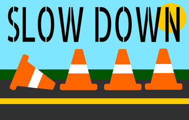 road work traffic cones slow down
