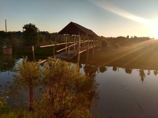 farm lake sunset