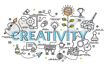 Flat colorful design concept for Creativity. Infographic idea of making creative products. Template for website banner, flyer and poster..