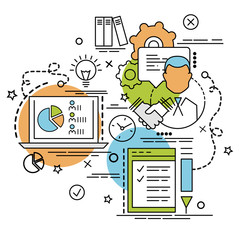 Flat colorful design concept for Assessment. Infographic idea of making creative products. Template for website banner, flyer and poster..