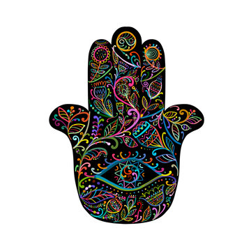 Indian ornate hand Hamsa, symbol.