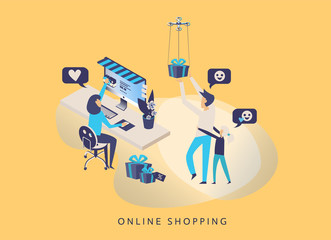 Landing page template of online shopping. Modern flat design concept of web page designor print. Easy to edit and customize. Vector illustration