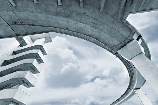 bridge and stairs modern urban architecture from below view Belgrade, Serbia, Ada Bridge