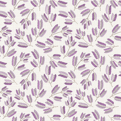 Fototapeta premium Embroidery floral seamless pattern on linen cloth texture