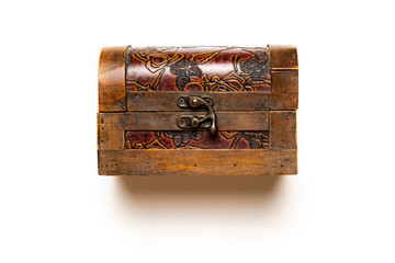 old wooden carved casket isolated on white background b