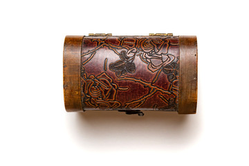old wooden carved casket isolated on white background b