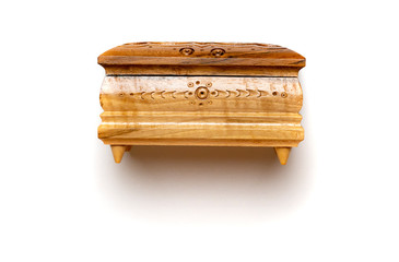 old wooden carved casket isolated on white background b