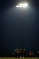 The Bison herd huddle up as the next play is called 08-24-18 vs. Natrona