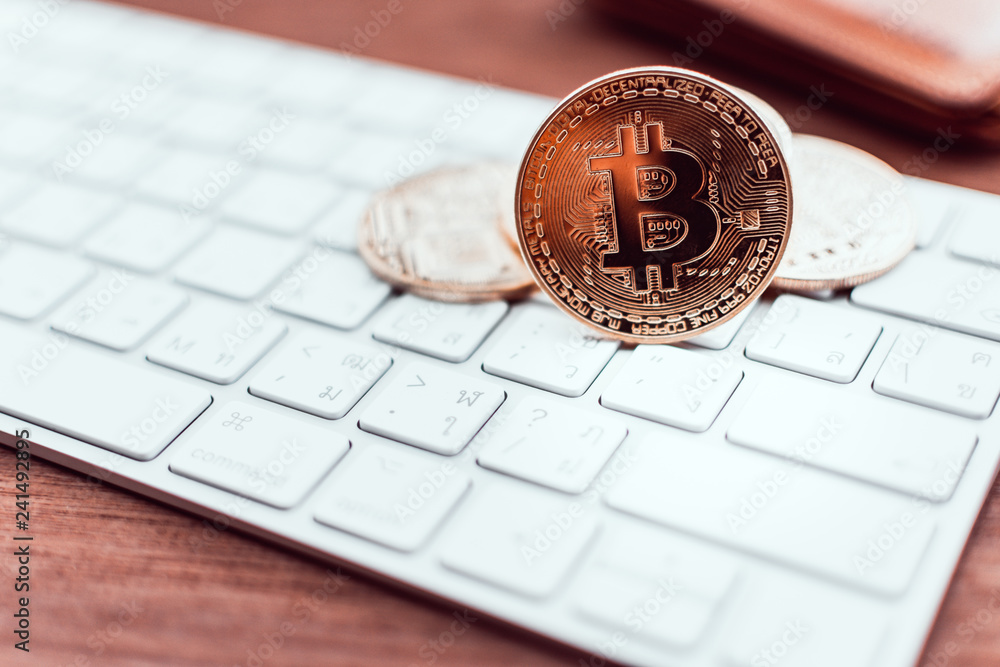 Poster Cryptocurrency Bitcoin. Digital money for banking and international network payment. Wallet with blockchain concept.