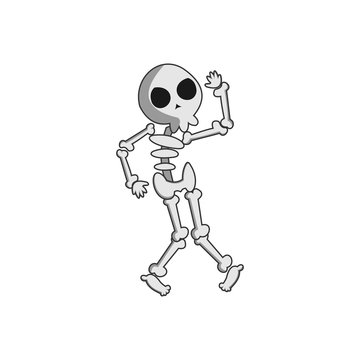 spooky happy funny dancing skeleton vector logo design