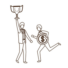businessmen with trophy and coin character