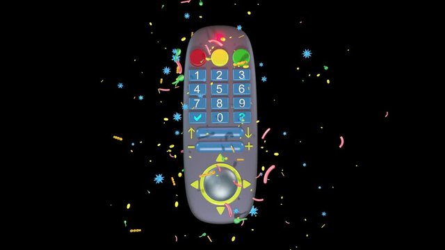 TV remove control covered with germs, bacteria, viruses, microbes.Spreading outwards.3d animation. Includes black , white alpha matte