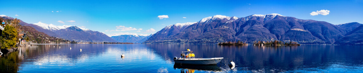 Panorama view of the small town Brissago and Maggiore lake in Ticino, Switzerland