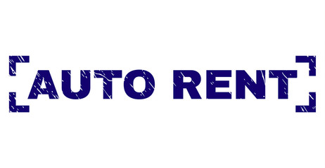 AUTO RENT text seal watermark with grunge texture. Text title is placed between corners. Blue vector rubber print of AUTO RENT with dust texture.