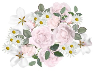 Floral romantic bouquet- rose vector illustration
