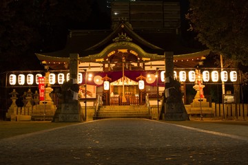 Night time scene at a local shrine in Osaka.