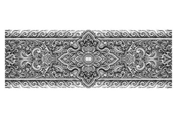 Pattern of silver metal plate with flower carved on white