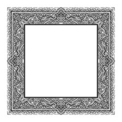 Antique silver carved picture frame isolated on white