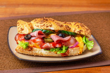 Sandwich, sandwich, with cheese, meat, sausage, salad, tomato, burger, hamburger