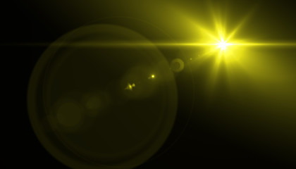 Lens flare light on  black   background. Easy to add overlay or screen filter over photos	