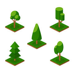 Set of various garden 3D trees from a city park.