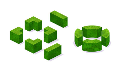 Obraz premium Set of various garden 3D shrubs, flower plants from park.