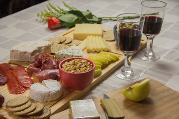 table for cheeses and tasting