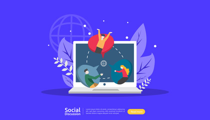 social media conversation network. Chat dialogue bubbles communication people character. community chatting online. news discuss landing page template, presentation, print media. Vector illustration