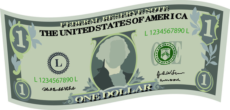 Deformed 1 US dollar banknote