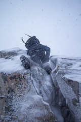 climber climbs the icy mountain