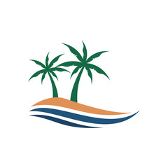 Fototapeta premium Palm Beach Island View Illustration Graphic
