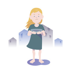 Starving White child. Flat vector illustration.