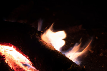Close up image of coals fire at night