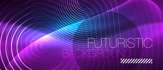 Neon glowing lines, magic energy space blue light concept, abstract background wallpaper design