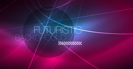 Digital technology abstract background - neon geometric design. Abstract glowing lines. Colorful techno background. Futuristic shape.