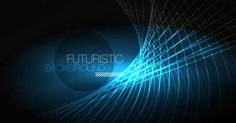 Digital technology abstract background - neon geometric design. Abstract glowing lines. Colorful techno background. Futuristic shape.