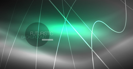 Digital technology abstract background - neon geometric design. Abstract glowing lines. Colorful techno background. Futuristic shape.