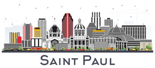 Saint Paul Minnesota City Skyline with Gray Buildings Isolated on White.