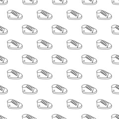 Vector seamless pattern of  outline baby sneakers.