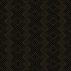 Abstract geometric pattern with lines. seamless vector black and gold background