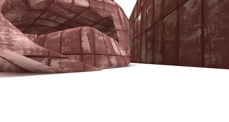 Empty smooth abstract room interior of sheets rusted metal . Architectural background. 3D illustration and rendering