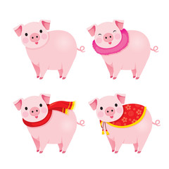 Set Of Pigs With Clothing, Year Of The Pig, Traditional, Celebration, China, Culture