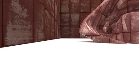 Empty smooth abstract room interior of sheets rusted metal . Architectural background. 3D illustration and rendering