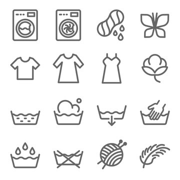Laundry Vector Line Icon Set. Contains such Icons as Washing Machine, Clothes, Cotton and more. Expanded Stroke