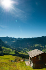 Fototapeta na wymiar Cottage at Marbachegg valley biosphere reserve of Entlebuch, Switzerland
