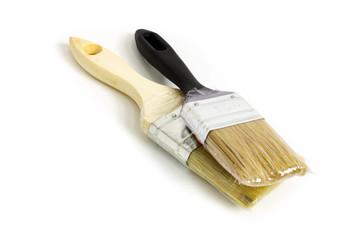 Painting tools, brand new painting brushes, paintbrush, laid on white background