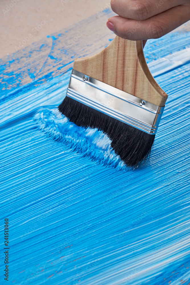 Wall mural paint blue color on wooden board