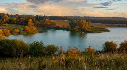 Village located by the lake, panorama.Drawsko Lake District,Poland